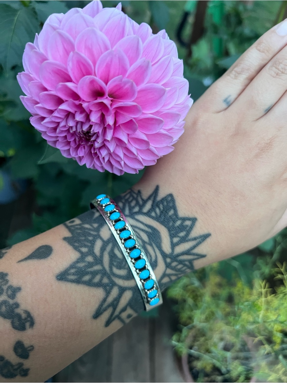 Navajo Made Sleeping Beauty Turquoise Silver Cuff